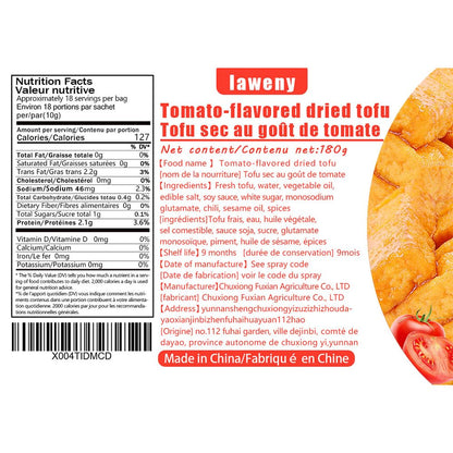 Dried tofu , tomato flavored dried tofu,（6.34oz/180g）sweet and sour, delicious bean flavor, non fried, non greasy, soft, pliable and chewy, casual snacks, office snacks