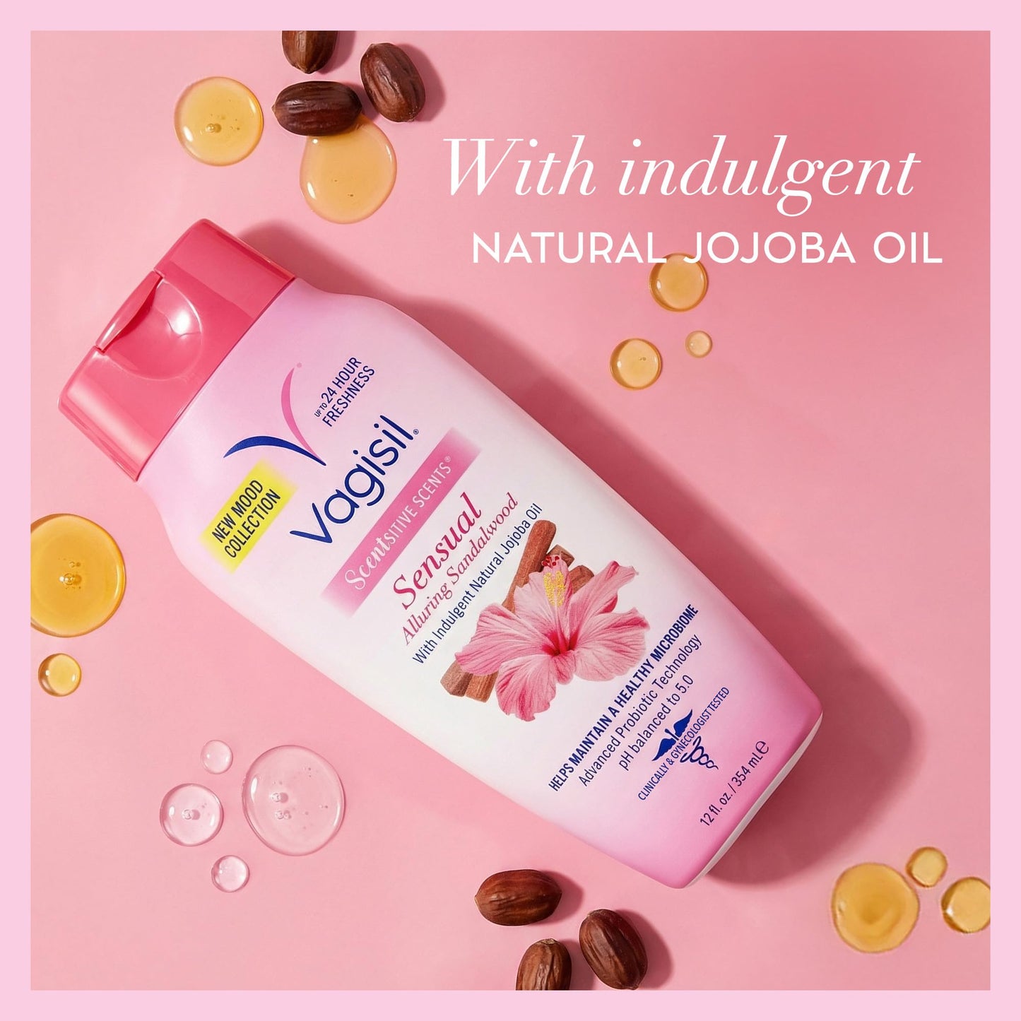 Vagisil Feminine Wash for Intimate Area Hygiene, Scentsitive Scents® Sensual Mood Alluring Sandalwood, pH Balanced and Gynecologist Tested, 12 oz (Pack of 1)