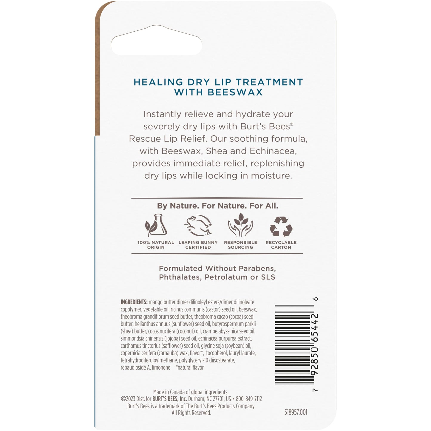 Burt’s Bees Rescue Lip Relief with Shea Butter and Echinacea, 100% Natural Origin, 0.35 Ounces(Pack May Vary)