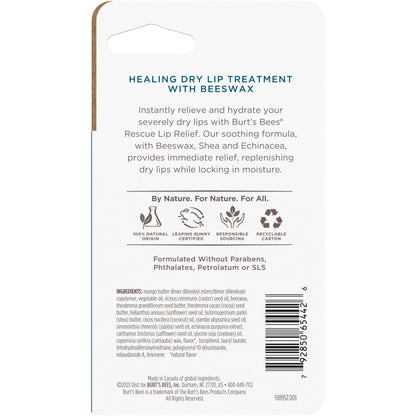 Burt’s Bees Rescue Lip Relief with Shea Butter and Echinacea, 100% Natural Origin, 0.35 Ounces(Pack May Vary)