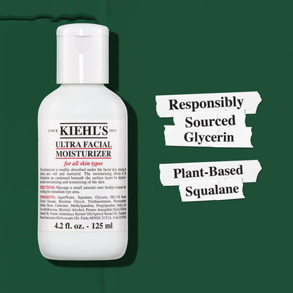 Kiehl's Ultra Facial Moisturizer, for Easy Daily Hydration, Infused with Squalane and Glycerin, Replenishes Moisture Barrier and Softens Skin, Suitable for All Skin Types, Fragrance-Free