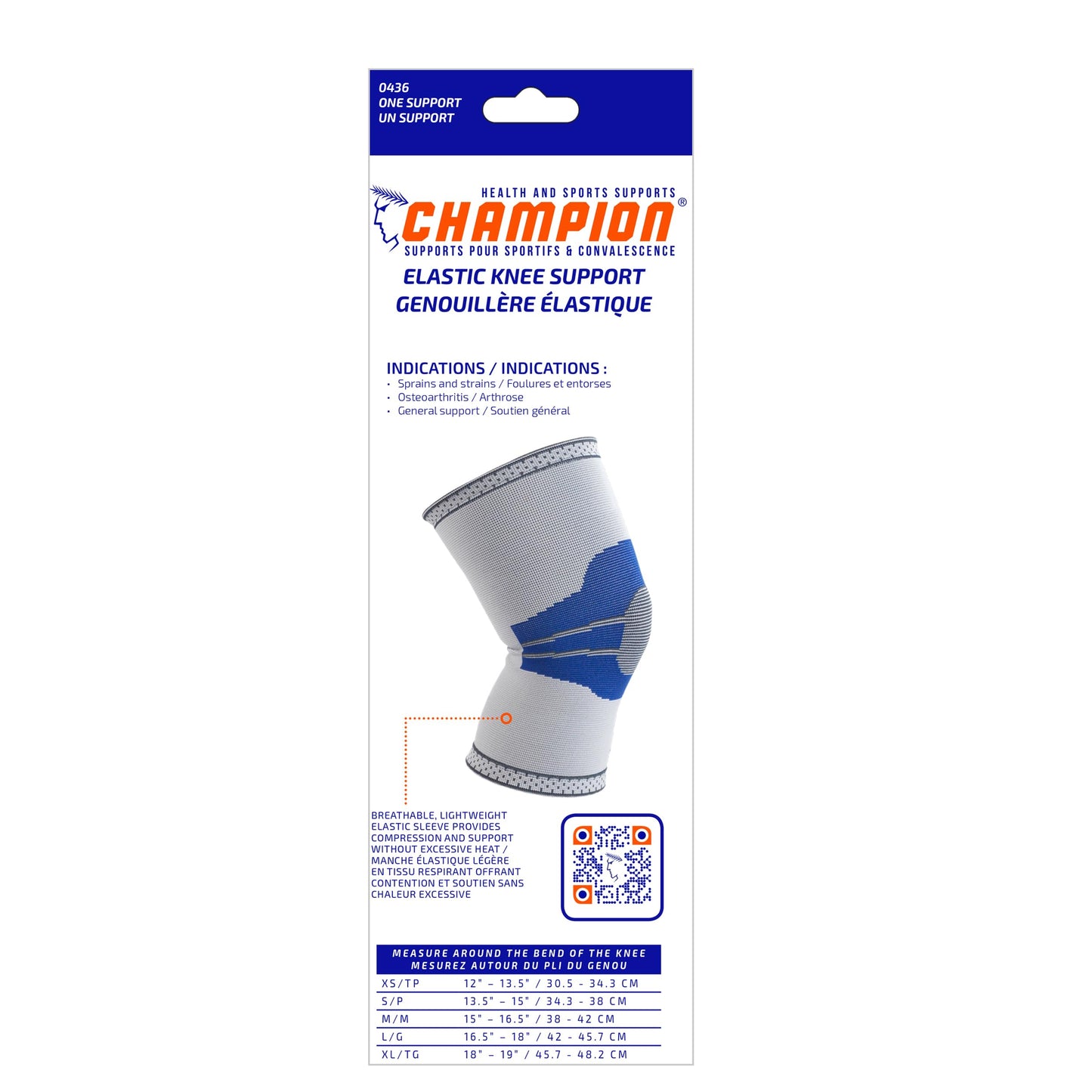 Champion Elastic Knee Support Compression Sleeve, Gray, Small
