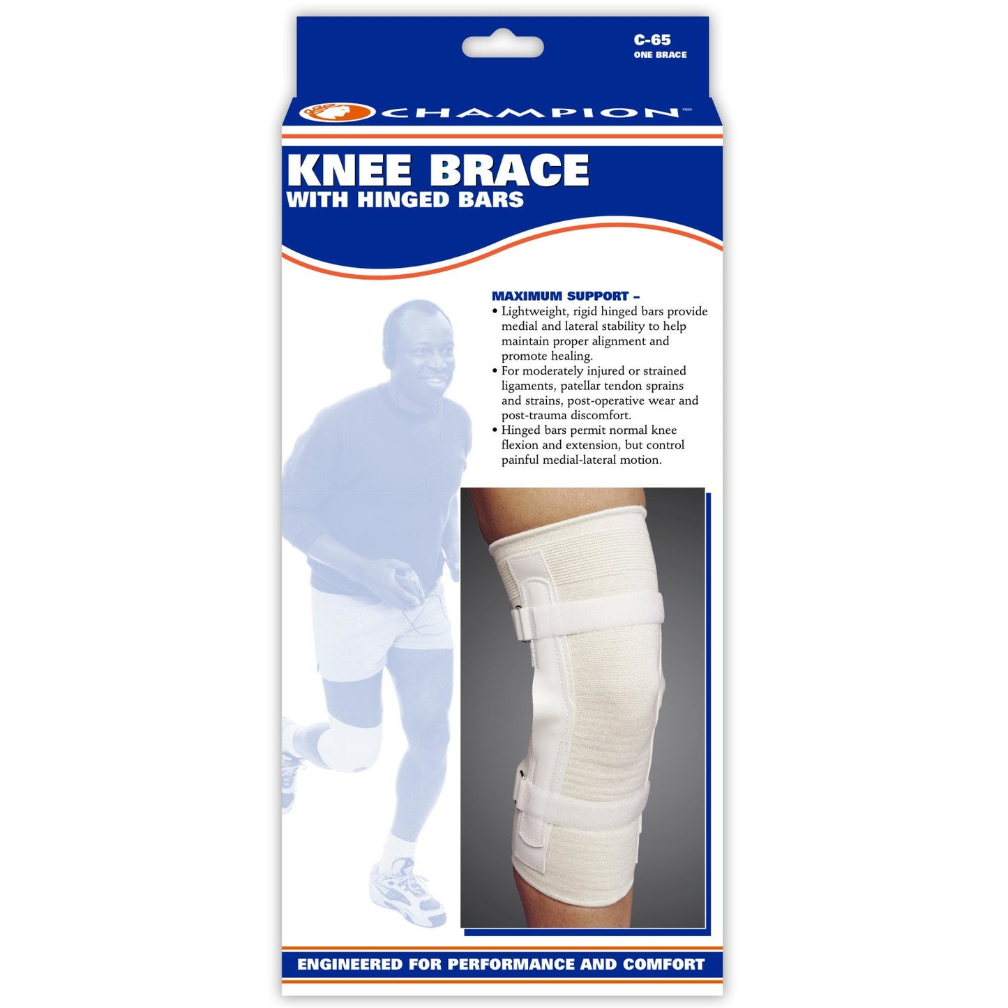 Champion Knee Brace, Hinged Bars, Knit Elastic, Large