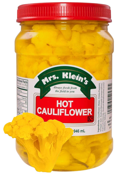 Mrs Kleins Cauliflower Bites | Hot & Spicy cauliflower florets | Unique salad toppings | Low Carb Snack | Vegan snack | Kosher, Keto Friendly & Gluten Free | Spicy Pickled Vegetables Made with Natural Ingredients | Made in the USA