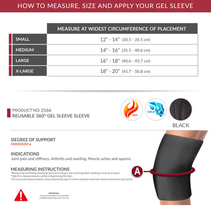 OTC Multi-Use Reusable 360 Degree Gel Sleeve for Thigh, Knee, Arm, Elbow or Calf, Hot or Cold Compression for Back Pain Relief, Medium