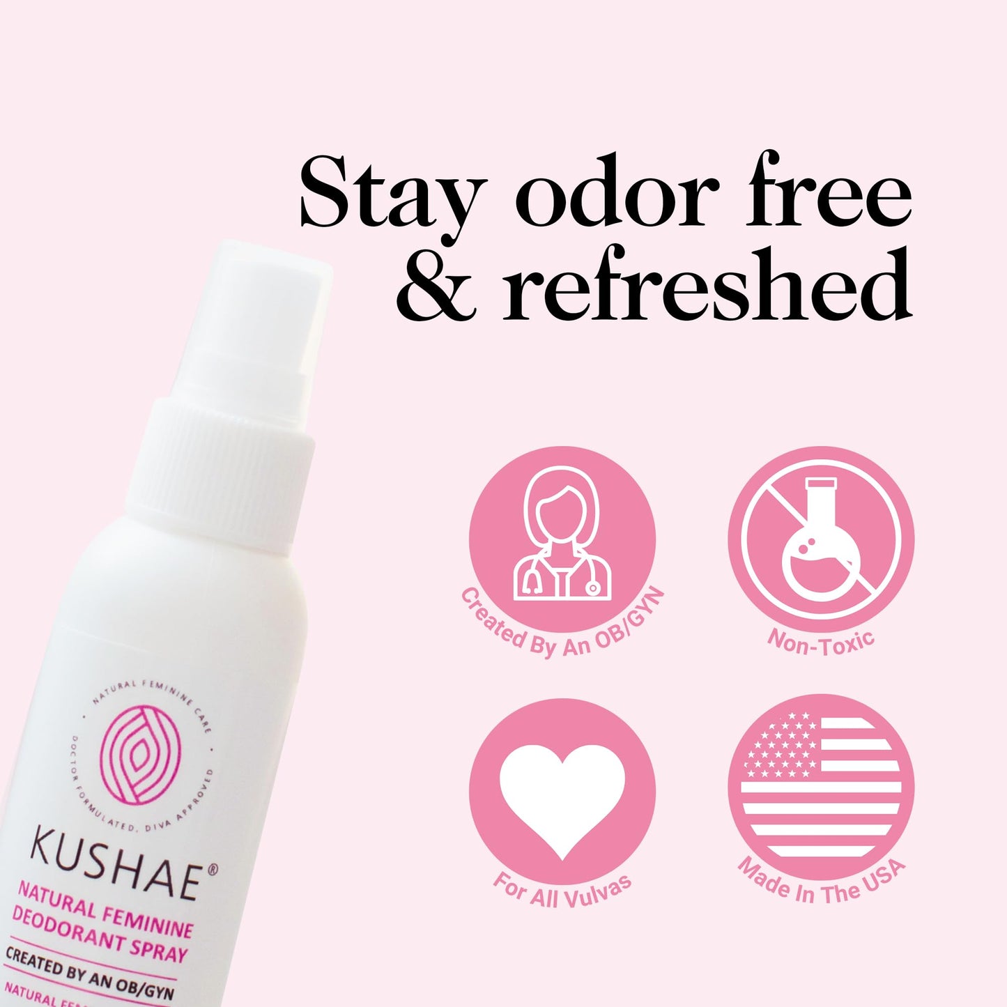 Kushae Feminine Hygiene Care Bundle - 2-in-1 Gentle Foaming Wash to Balance pH & Maintain Freshness - Feminine Deodorant Spray for Odor Protection - OB/GYN Made, All-Natural, Made in USA