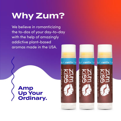 Indigo Wild Zum Kiss Stick - Natural Lip Balm with Organic Beeswax, Sunflower Oil & Vitamin E - Flavored, Hydrating Lip Moisturizer - Vanilla (3 Pack)