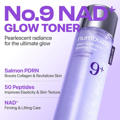 numbuzin No.9 NAD+ PDRN Glow Boosting Toner, Hydrating & Firming Toner for Wrinkles, Fine Lines & Dull Skin, Peptides & Salmon PDRN for Radiance, Korean Skincare 5.07 fl oz