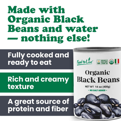 Food to Live Organic Canned Black Beans, 14 oz (Pack of 4) - Unsalted Non-GMO Frijoles Negro. Perfect for Salads, Soups, Stews. Vegan. Made in Italy