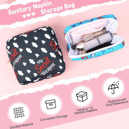 Desing Wish Sanitary Pad Storage Bag Portable Period Bag for Teen Pads/Sanitary Napkins/Small Tampons, Sanitary Napkin Storage Bag First Period Gifts for Teen Girls (Shark Week)