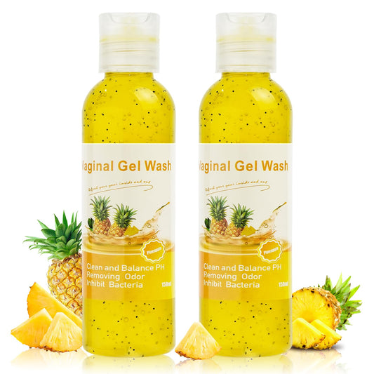 BASSI 2PCS Feminine Wash for Women pH Balance, All Natural Yoni Wash Body Wash Hygiene Vagina Wash Soap for Women Moisturizing Remove Odor Intimate Health, 5.07 Fl Oz, Pineapple Scent