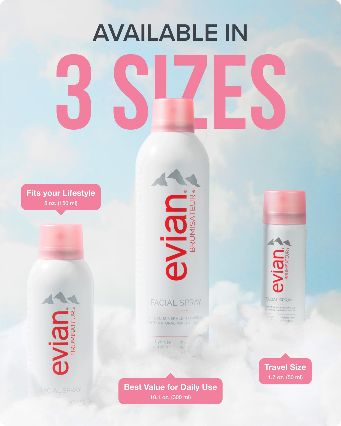 Evian Facial Spray - Hydrating Mineral Water Mist for Face & Skin - Refreshes Makeup, Sets, & Tones - Daily Skincare Essential for Hydration and Moisturizing