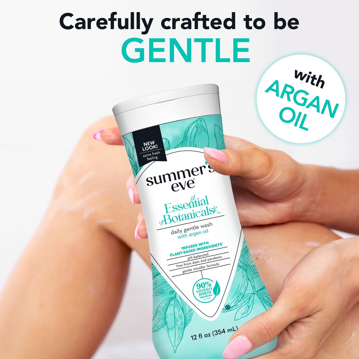 Summer's Eve Essential Botanicals All-Over Daily Feminine Wash with Argan Oil, Gentle pH-Balanced Body Wash for Women, Removes Vaginal Odor and Refreshes, 12 Fl Oz