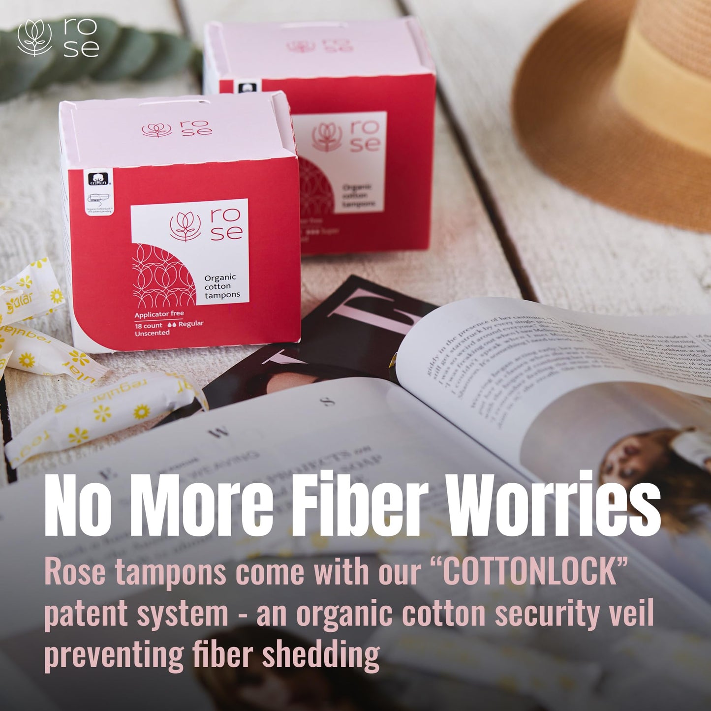 Rose Organic Tampons - Regular, Non Applicator, 100% Organic Cotton core and Security Veil, Unscented - 18 Count (Pack of 2)