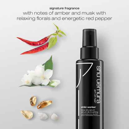 shu uemura art of hair Shiki Worker Multi-Benefit Hair Primer - Shine & Straightening Primer, Reduces Frizz and Smooths Texture, For Air-Drying and Blowouts, 5 Fl Oz