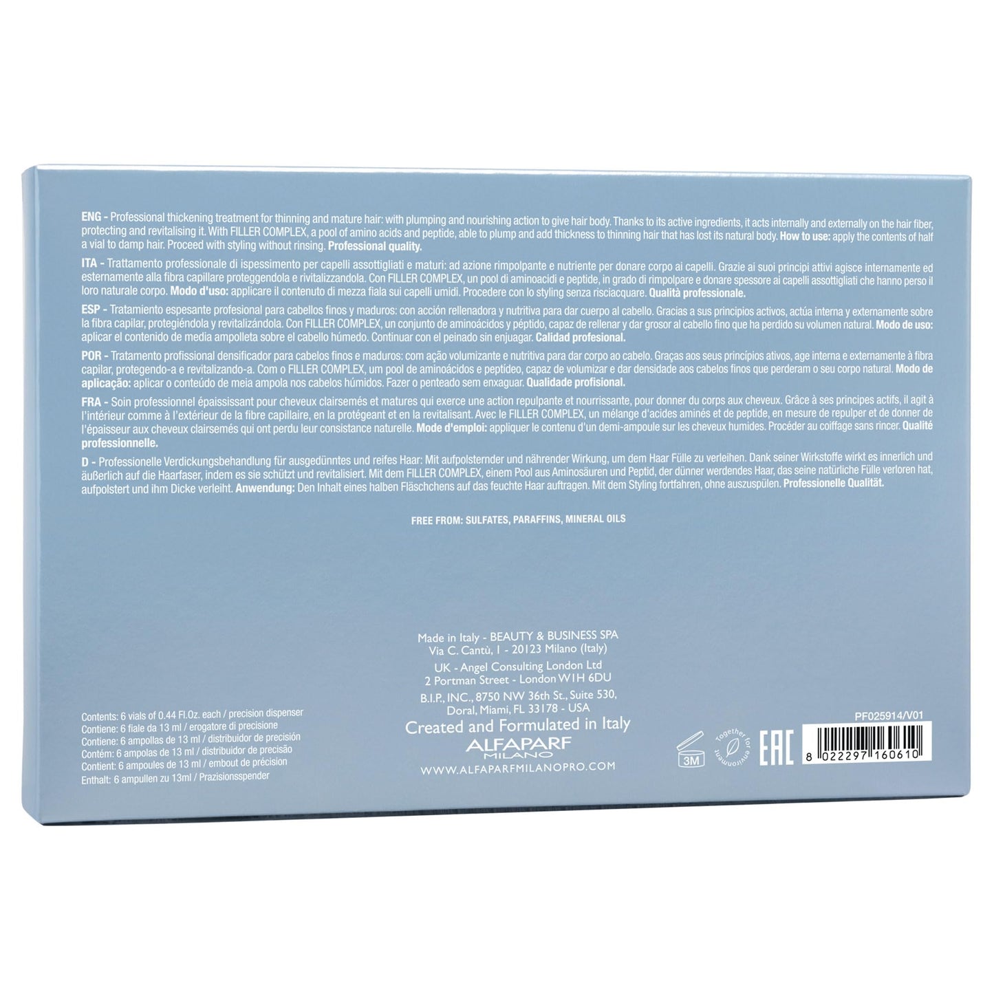 Alfaparf Milano Semi di Lino Density Thickening Leave-In Treatment for Thin Hair - Thermal Protection - Builds Body, Plumps Hair - Volumizing Hair Product - Youthful and Thicker Hair - 6 Vials