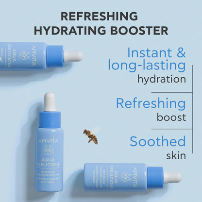 APIVITA Aqua Beelicious Hydrating Booster Serum | Hydrating, Soothing & Replenishing with Propolis, Honey, Hyaluronic Acid, Prebiotics & Flowers, 30 mL / 1 oz
