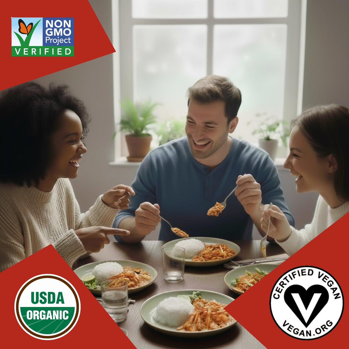 24Vegan - Gourmet Thai Red Curry Meal with Organic Jasmine Rice - Non-GMO, Gluten-Free, Vegan Thai Red Curry, Instant Curry - Just Heat & Eat - Pack of 1