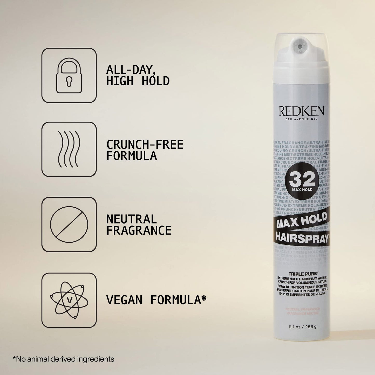 Redken Triple Pure 32 Extreme High Hold Hairspray For All Hair Types, Anti Frizz and Neutral Fragrance