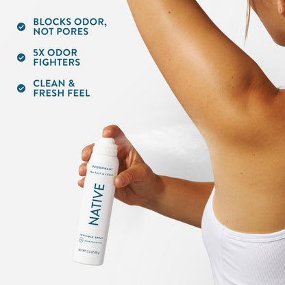 Native Deodorant & Body Spray, Sea Salt & Cedar, 72-Hour Odor Protection for Underarms & Body, Aluminum Free, Dries Instantly, 3.5 oz