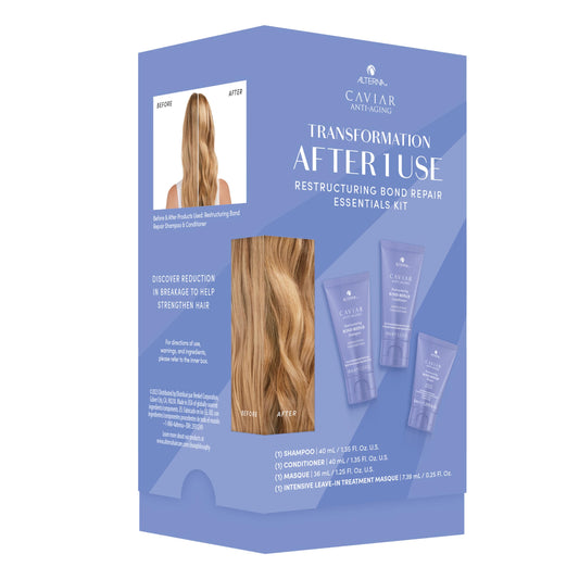 Alterna Haircare CAVIAR Anti-Aging Restructuring Bond Repair Travel Kit - Shampoo, Conditioner, Masque | Strengthens and Protects Damaged Hair