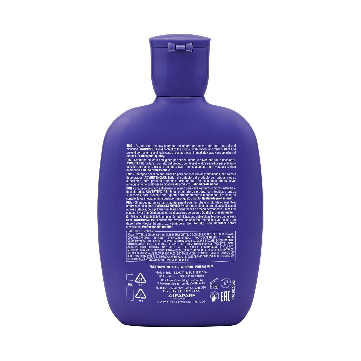 ALFAPARF MILANO Semi di Lino Purple Shampoo for Blonde, Highlighted, Platinum & Silver Hair - Neutralizes Brassy Tones - Hydrates & Strengthens - Sulfate Free