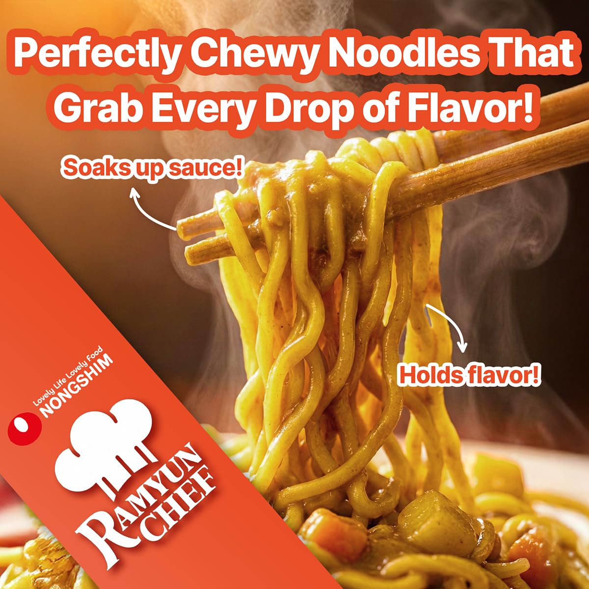 Nongshim Ramyun Chef, Instant Ramyun Noodles with Soup Mix, Curry Chicken, 4.02 Oz (Pack of 4)