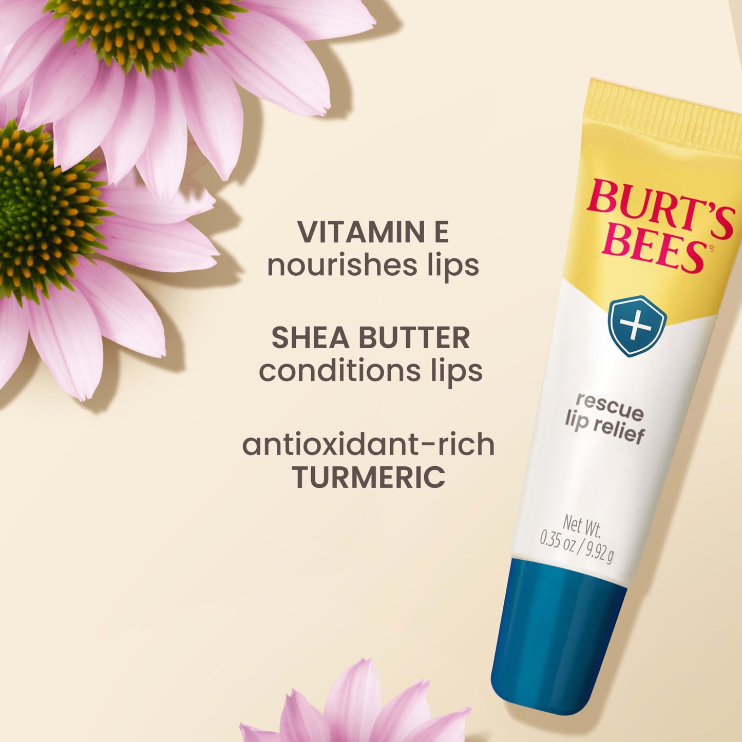 Burt’s Bees Rescue Lip Relief with Shea Butter and Echinacea, 100% Natural Origin, 0.35 Ounces(Pack May Vary)