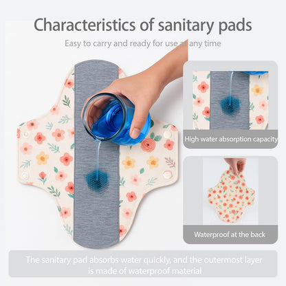 AIO Reusable Washable Cloth Menstrual Pads Sanitary Pad 5 pcs Pads with Mini Wet Bag M