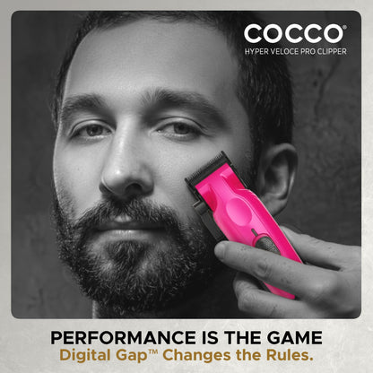 Cocco Hyper Veloce Pro Clipper, Digital Gap Ambassador Graphene Taper Blade Professional Hair Clippers, High-Torque BLDC Motor, All-Metal, Cordless, Charging Station Included (Pink)
