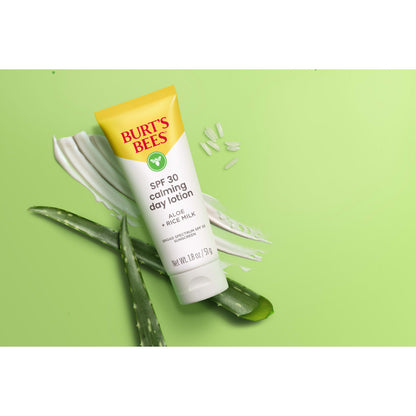 Burt's Bees SPF 30 Calming Day Face Lotion With Aloe and Rice Milk for Sensitive Skin, Sunscreen Face Lotion Soothes Redness and Irritation, 99.4 Percent Natural Origin Skin Care, 1.8 oz. Tube