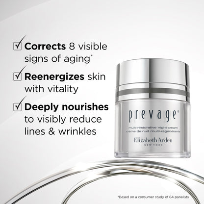 Elizabeth Arden PREVAGE Multi-Restorative Night Face Cream with Idebenone & Bio-Rhythm Recovery Complex, Moisturizer for Smoother, Firmer Skin, 1.7 oz