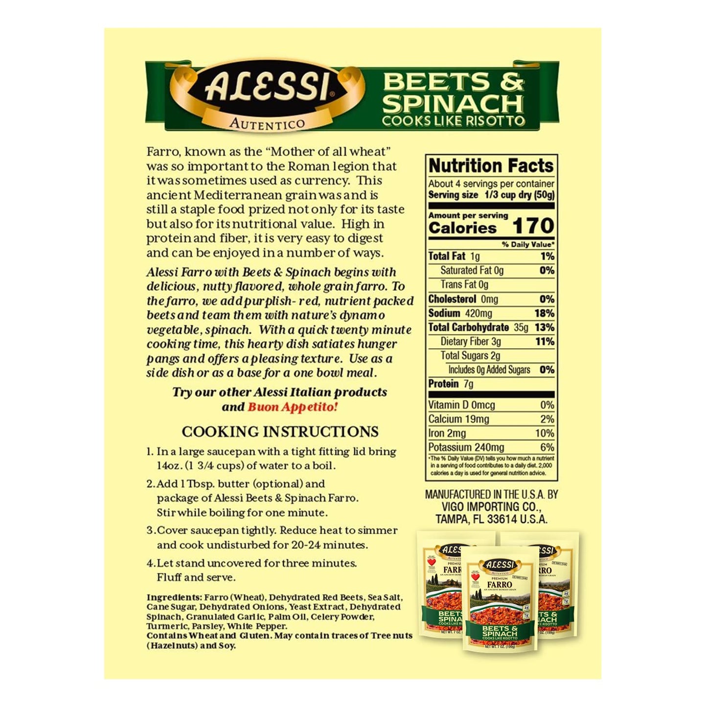 Alessi Autentico, Premium Seasoned Roman Grain Farro, Cooks Like Risotto, Heart Healthy, Easy to Prepare, 7oz (Variety Pack, Pack of 3)