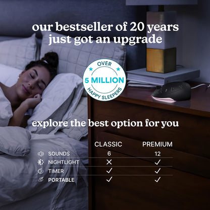 Homedics Sleep Better Portable Sound Machine, Night Light,12 Soothing Sounds Including White Noise, Rain, and Thunderstorm, Ultra-Portable Design, Auto-Off Timer, Ideal for Travel & Baby Sleep, Black