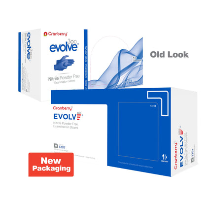 Cranberry USA Evolve Nitrile Powder Free Exam Gloves, 2.0 mil, Medium, 300 Count, Blue