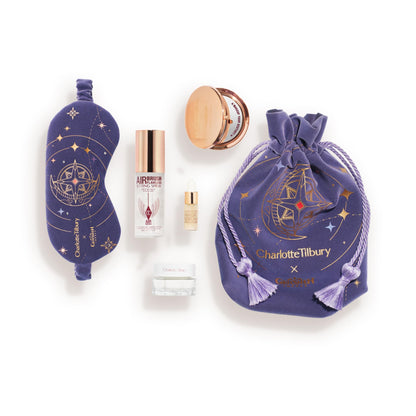 Charlotte Tilbury x Genshin Impact Starfell Treasure - Travel Size Skincare Kit - Magic Water Cream, Crystal Elixir, Setting Spray, Compact Mirror & Genshin Accessories - Pouch Included (6 Count)