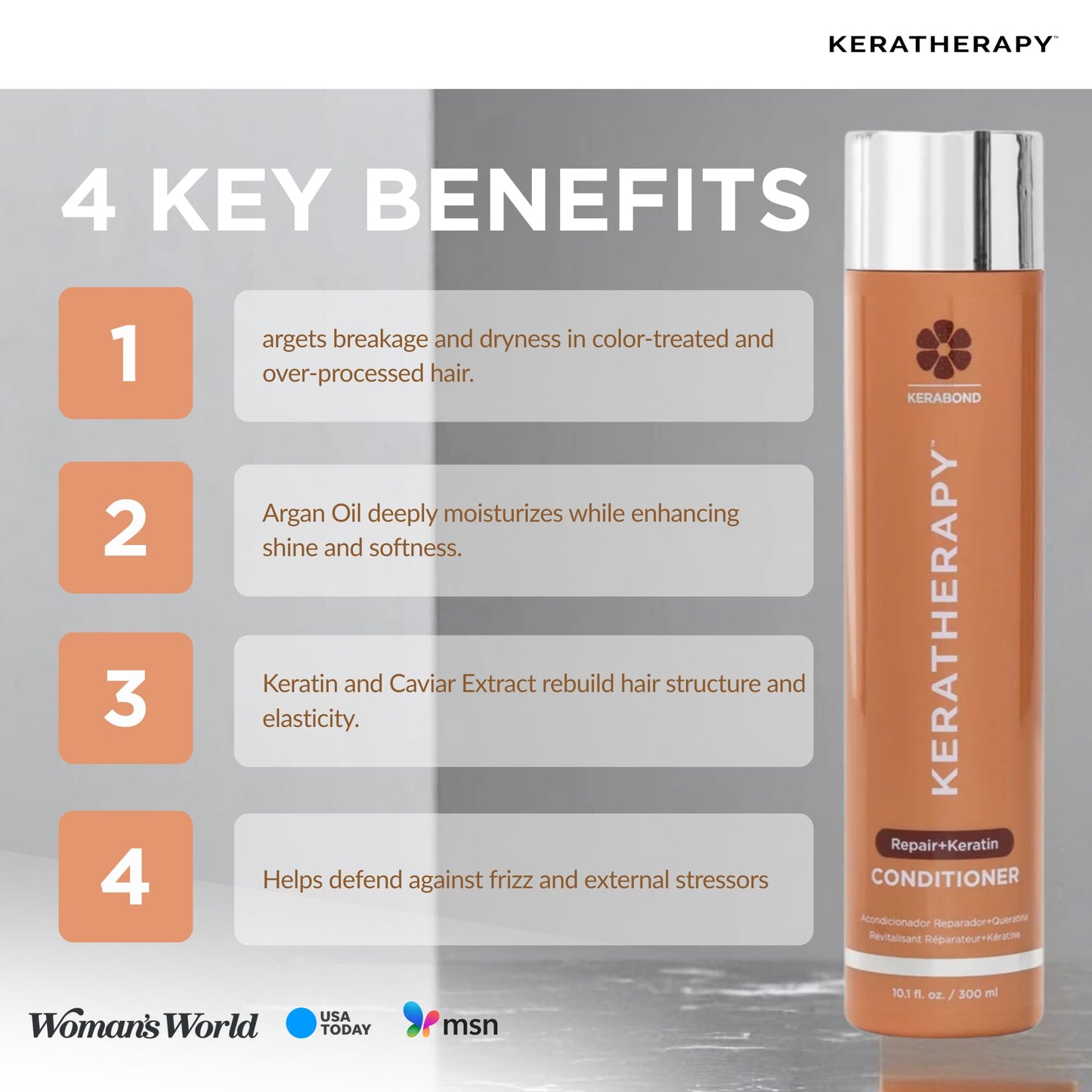 KERATHERAPY Keratin Infusion Repair Conditioner, 10.1 fl. oz., 300 ml - Repairs Dry, Damaged or Frizzy Hair with Caviar Extract, Argan Oil & Kerabond