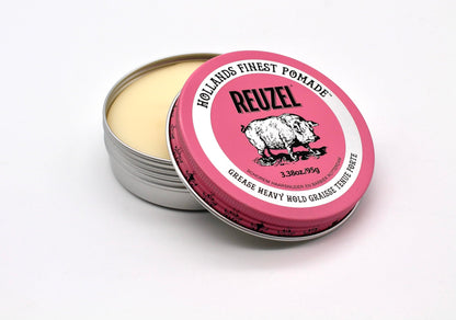 REUZEL Pink Grease Pomade, Strong All Day Hold, Oil-Based Styling Wax, Medium Shine, Easy To Wash Out, For All Hair Types