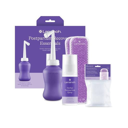 Lansinoh Bounce Back Postpartum Bundle, 16-Piece Gift Set with Peri Bottle, Herbal Perineal Spray, Reusable Perineal Ice Packs and Sleeves, Postpartum Essentials for New Moms