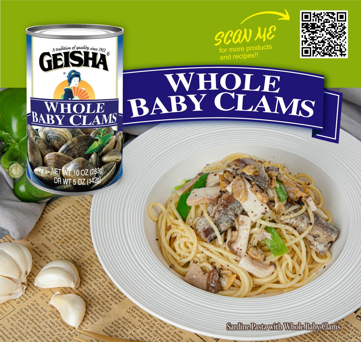 GEISHA Whole Baby Clams 10oz (Pack of 12), Baby Clams| No Sugar Added – Wild Caught – Good Source of Protein－Good Source of Iron－Less than 100Kcal per canee