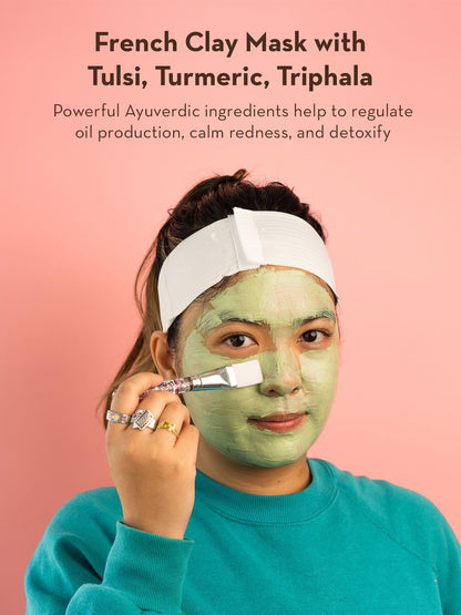 SONAGE Tulsi Soothing Tri Clay Mask | For Acne-Prone Skin | Mineral Rich Clay Mask Unclogs and Purifies Pores | Neem Oil and Turmeric