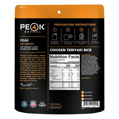Peak Refuel Chicken Teriyaki Rice | 40g Protein | 580 Calories | 100% Real Meat | Premium Freeze Dried Backpacking & Camping Food | 2 Servings | Ideal MRE Survival Meal (2-Pack)