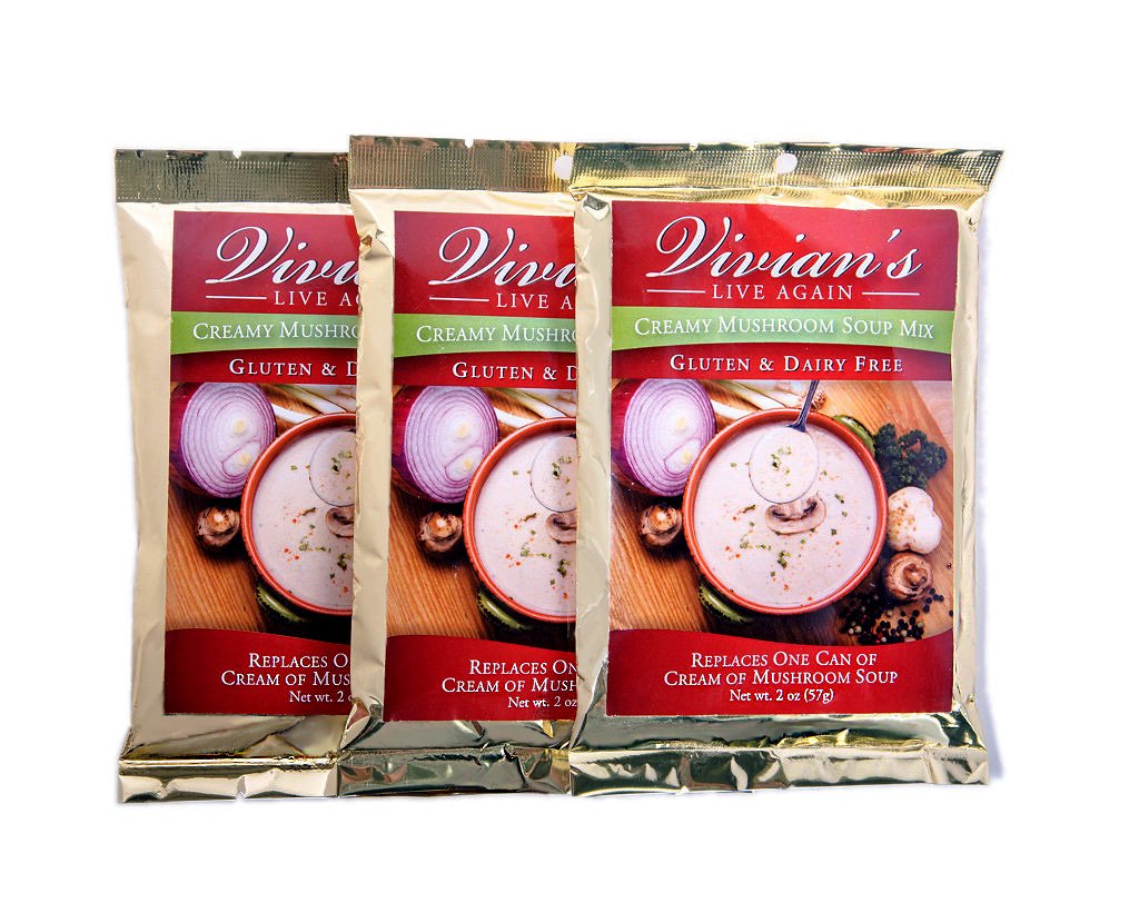 Vivian's Live Again Gluten Free Cream of Mushroom Soup Mix - Dairy Free and Vegan, Shelf Stable Mix for Delicious Creamy Mushroom Soup - 3 Pack