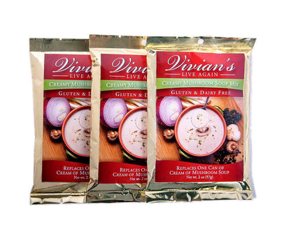 Vivian's Live Again Gluten Free Cream of Mushroom Soup Mix - Dairy Free and Vegan, Shelf Stable Mix for Delicious Creamy Mushroom Soup - 3 Pack
