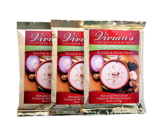 Vivian's Live Again Gluten Free Cream of Mushroom Soup Mix - Dairy Free and Vegan, Shelf Stable Mix for Delicious Creamy Mushroom Soup - 3 Pack