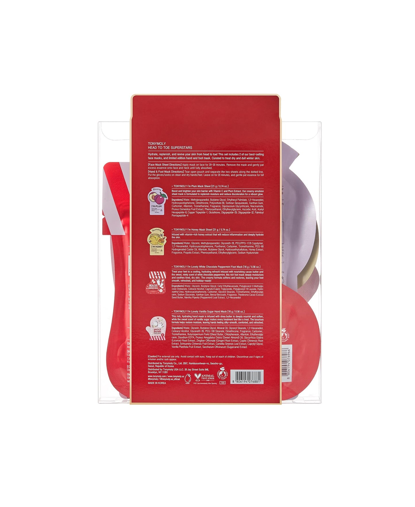 TONYMOLY Head to Toe Mask Set – 4-Piece Face Mask Set with Sheet Masks, Hand Mask & Foot Mask | Hydrating, Brightening & Nourishing Skincare Collection, Holiday Gift Set