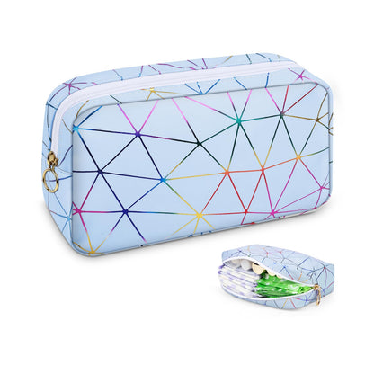 Tampon Holder for Purse Period Bag Waterproof Geometric PU Sanitary Napkin Storage Bag Portable Menstrual Cup Pad Pouch Cute Makeup Bag Feminine Gift Vibrant Blue