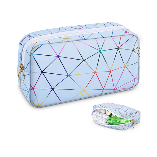 Tampon Holder for Purse Period Bag Waterproof Geometric PU Sanitary Napkin Storage Bag Portable Menstrual Cup Pad Pouch Cute Makeup Bag Feminine Gift Vibrant Blue
