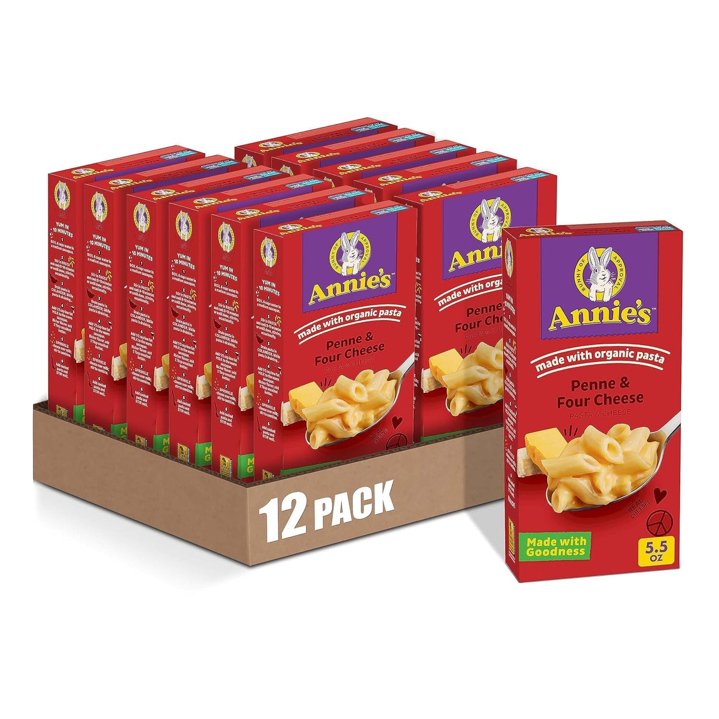 Annie's Penne and Four Cheese, Made with Organic Pasta and Real Cheese, 5.5 oz (Pack of 12)