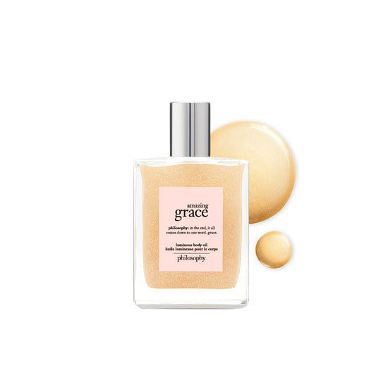 philosophy luminous body oil - lightweight, non-greasy formula - nourishes skin for a subtle glow & delicate trail of fragrance - suitable for all skin types - 4 fl oz